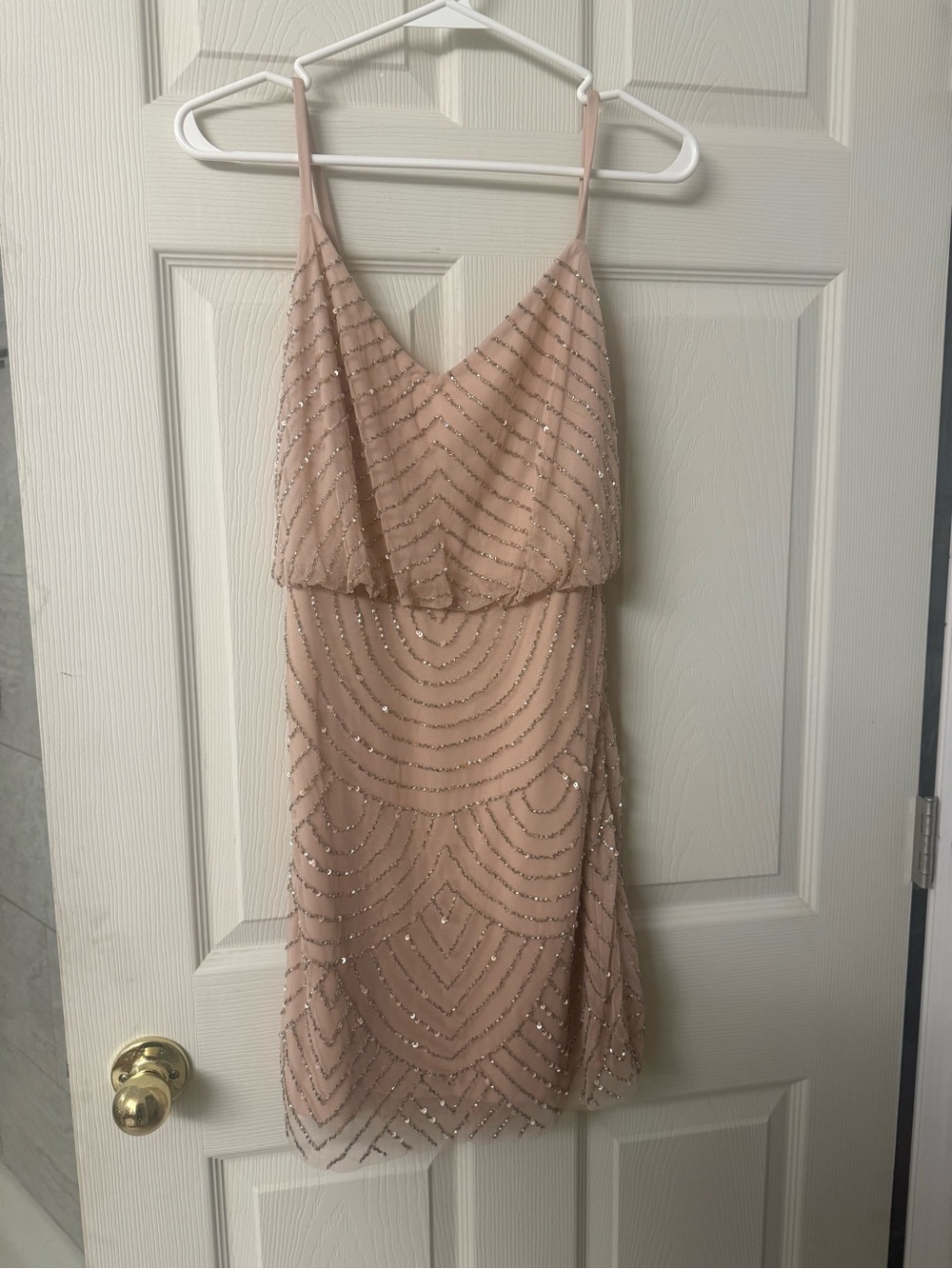 Adrianna Papell Blush Beaded Mini Dress